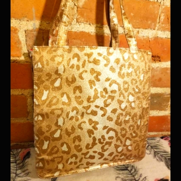 VINTAGE METALLIC CHEETAH PURSE GOLD SPARKLY LEOPARD ANIMAL PRINT Y2K GRUNGE PUNK - Picture 1 of 9